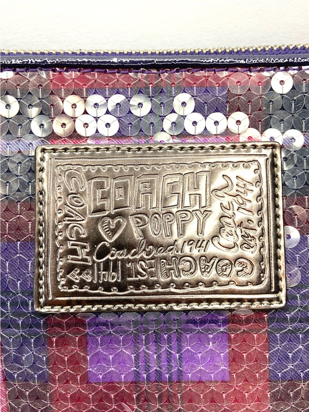 COACH POPPY Y2K EUC small  Purple Sequin Crossbody Plaid Accent bag - Picture 6 of 15